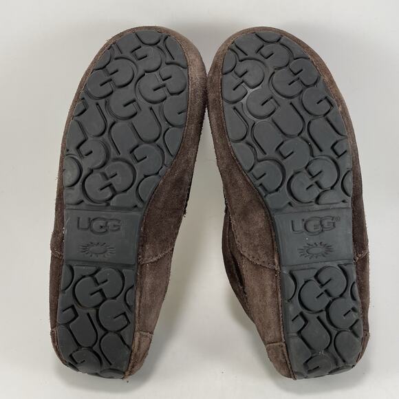 UGG Ascot Shearling Lined Slippers Mens Size 7 Brown Suede Slip In Moccasins - Picture 7 of 9